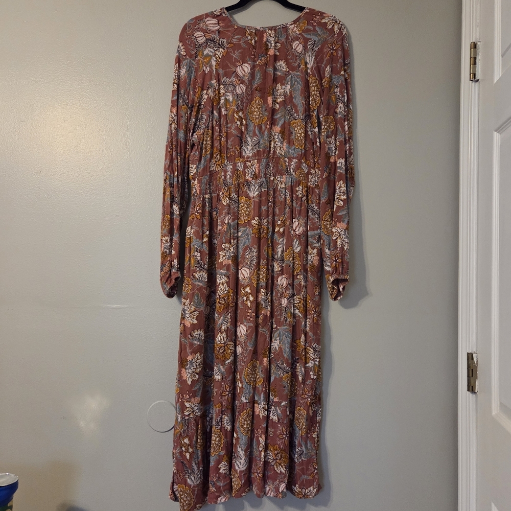 Knox Rose Womens Floral Long Dusty Rose Sleeve Bohemian Midi Dress Size Large - Picture 4 of 13